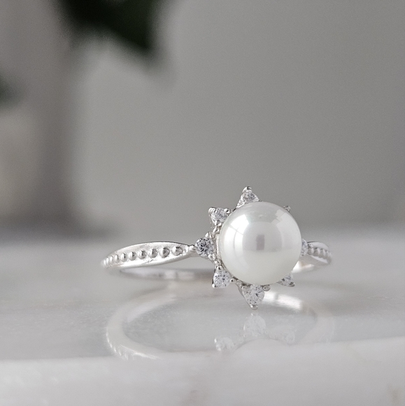 Dainty Pearl Ring, 925 Sterling Silver Charmed Aroma - Picture 2 of 7